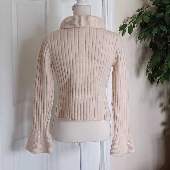 EUC Vici Ruffled Tie-Front Bell Sleeve Cream Cardigan Size Small - Picture 3 of 6